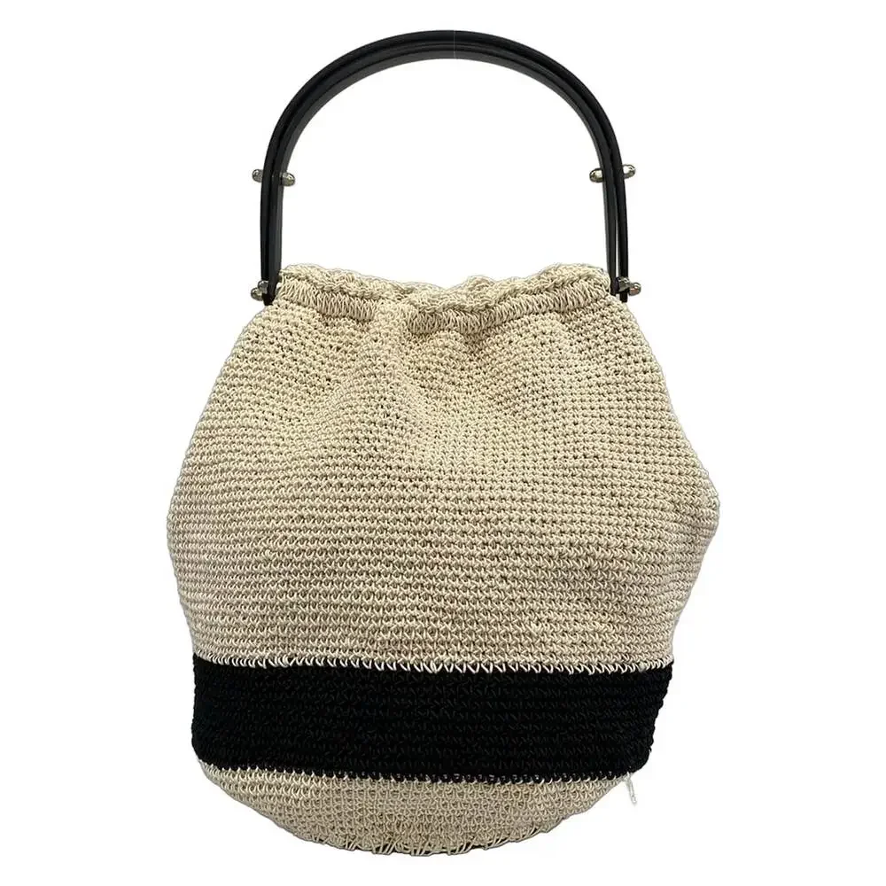 Chanel Handbag Cream Black Cotton Plastic